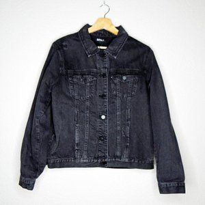 Buffalo David Bitton Black Distressed Rigid Denim Jean Jacket Size M 8/ 10